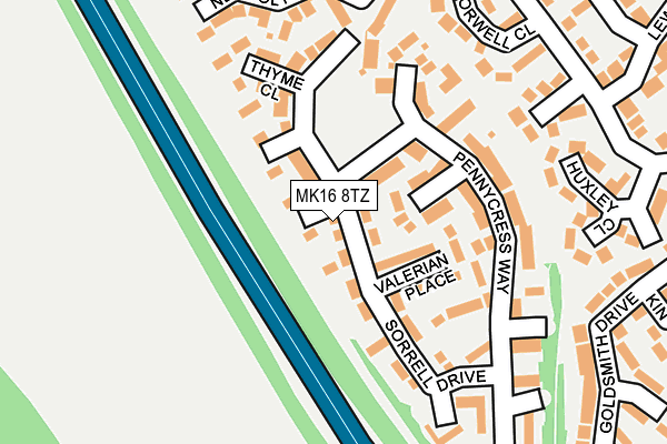 MK16 8TZ map - OS OpenMap – Local (Ordnance Survey)