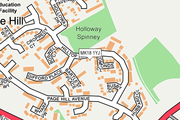 MK18 1YJ map - OS OpenMap – Local (Ordnance Survey)