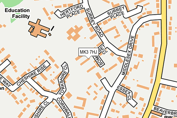 MK3 7HJ map - OS OpenMap – Local (Ordnance Survey)