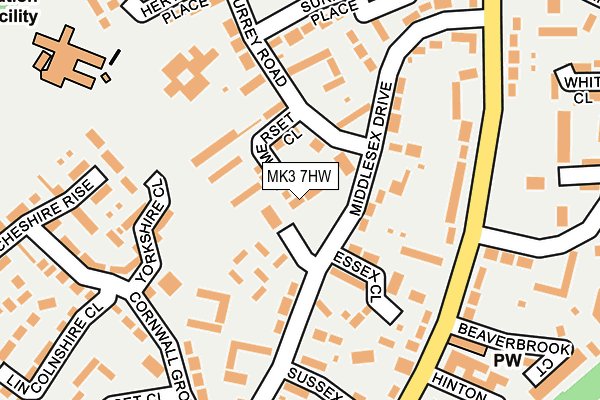 MK3 7HW map - OS OpenMap – Local (Ordnance Survey)