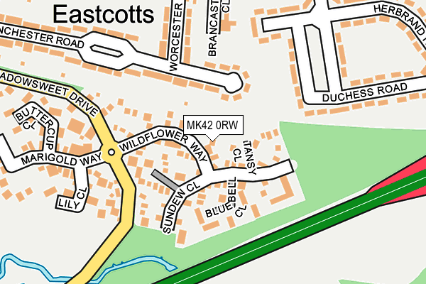 MK42 0RW map - OS OpenMap – Local (Ordnance Survey)