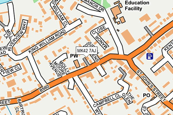 MK42 7AJ map - OS OpenMap – Local (Ordnance Survey)