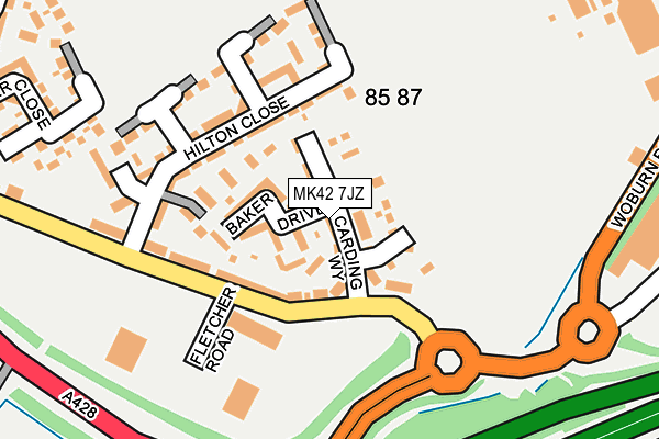 MK42 7JZ map - OS OpenMap – Local (Ordnance Survey)
