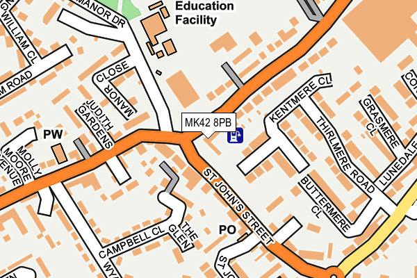 MK42 8PB map - OS OpenMap – Local (Ordnance Survey)