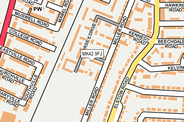 MK42 9FJ map - OS OpenMap – Local (Ordnance Survey)