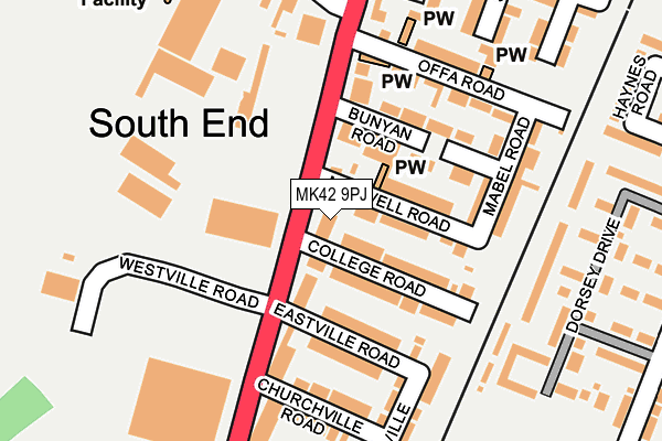 MK42 9PJ map - OS OpenMap – Local (Ordnance Survey)