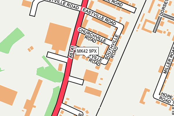 MK42 9PX map - OS OpenMap – Local (Ordnance Survey)
