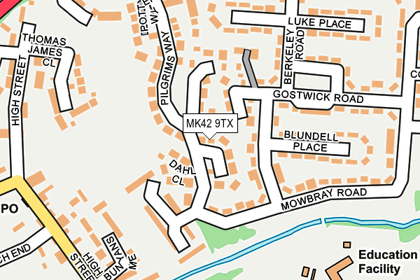 MK42 9TX map - OS OpenMap – Local (Ordnance Survey)