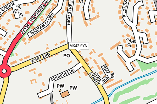 MK42 9YA map - OS OpenMap – Local (Ordnance Survey)