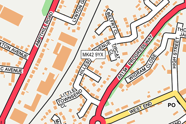 MK42 9YX map - OS OpenMap – Local (Ordnance Survey)