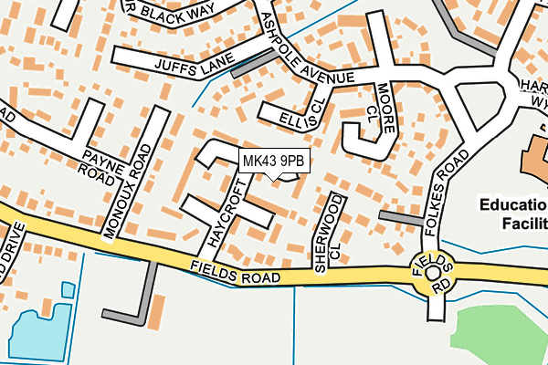 MK43 9PB map - OS OpenMap – Local (Ordnance Survey)