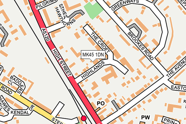 MK45 1DN map - OS OpenMap – Local (Ordnance Survey)