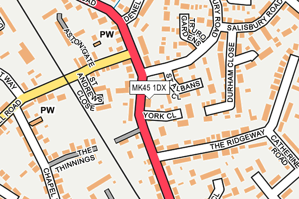 MK45 1DX map - OS OpenMap – Local (Ordnance Survey)