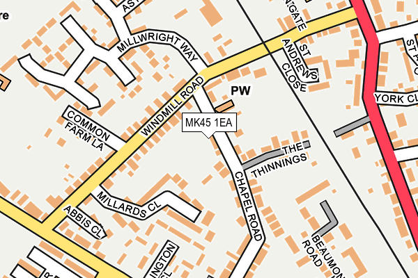 MK45 1EA map - OS OpenMap – Local (Ordnance Survey)