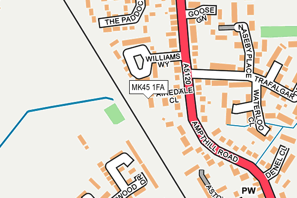 MK45 1FA map - OS OpenMap – Local (Ordnance Survey)