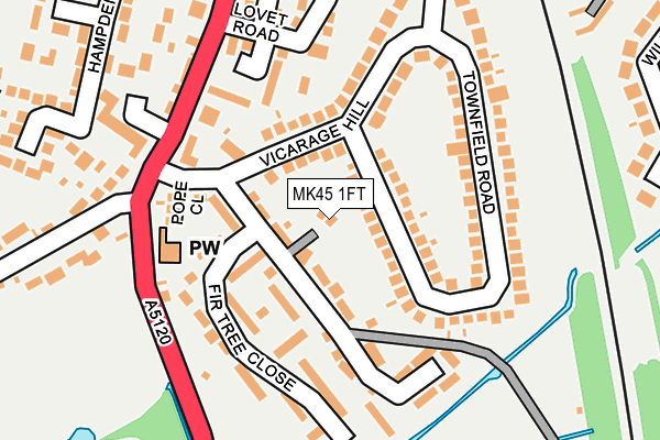 MK45 1FT map - OS OpenMap – Local (Ordnance Survey)