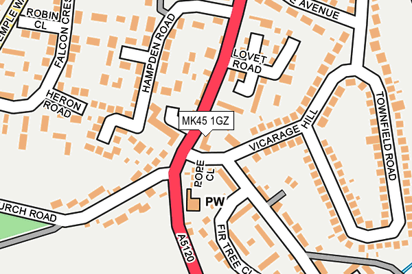 MK45 1GZ map - OS OpenMap – Local (Ordnance Survey)