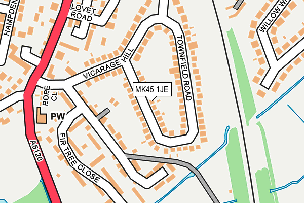 MK45 1JE map - OS OpenMap – Local (Ordnance Survey)