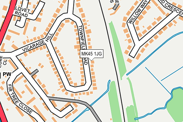 MK45 1JG map - OS OpenMap – Local (Ordnance Survey)