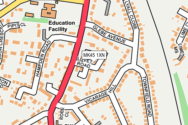 MK45 1XN map - OS OpenMap – Local (Ordnance Survey)