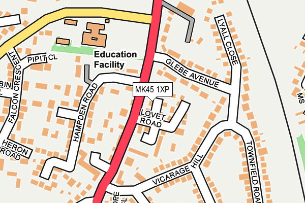 MK45 1XP map - OS OpenMap – Local (Ordnance Survey)