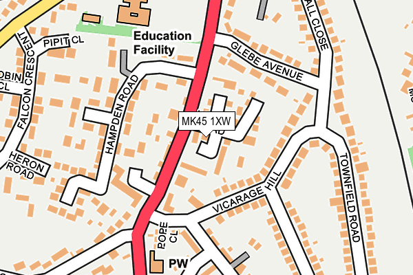 MK45 1XW map - OS OpenMap – Local (Ordnance Survey)