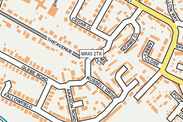 MK45 2TX map - OS OpenMap – Local (Ordnance Survey)