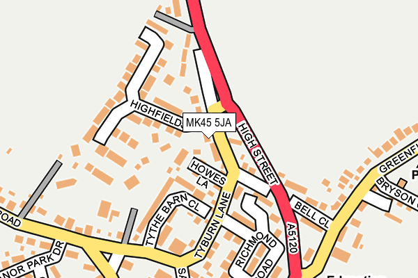 MK45 5JA map - OS OpenMap – Local (Ordnance Survey)