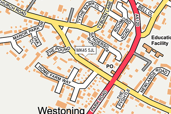 MK45 5JL map - OS OpenMap – Local (Ordnance Survey)