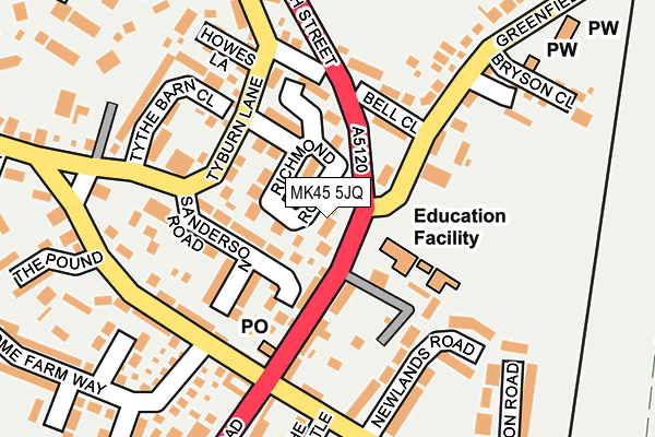 MK45 5JQ map - OS OpenMap – Local (Ordnance Survey)