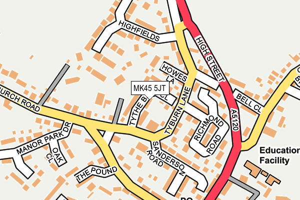MK45 5JT map - OS OpenMap – Local (Ordnance Survey)