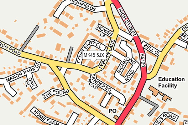 MK45 5JX map - OS OpenMap – Local (Ordnance Survey)