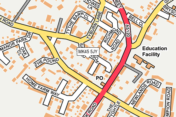 MK45 5JY map - OS OpenMap – Local (Ordnance Survey)