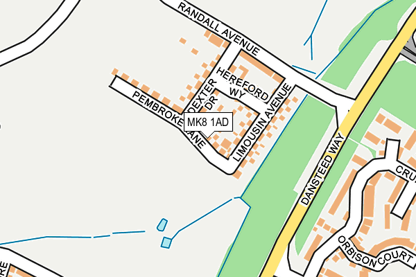 MK8 1AD map - OS OpenMap – Local (Ordnance Survey)