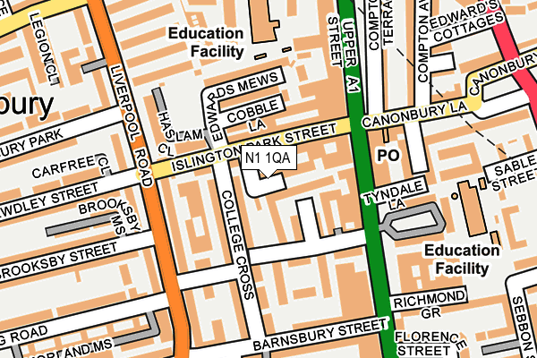 N1 1QA map - OS OpenMap – Local (Ordnance Survey)