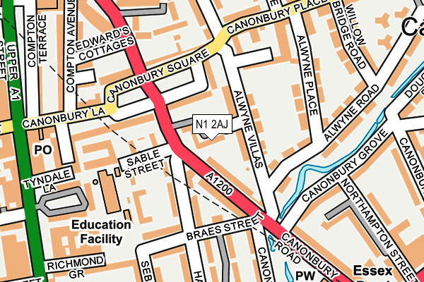 N1 2AJ map - OS OpenMap – Local (Ordnance Survey)