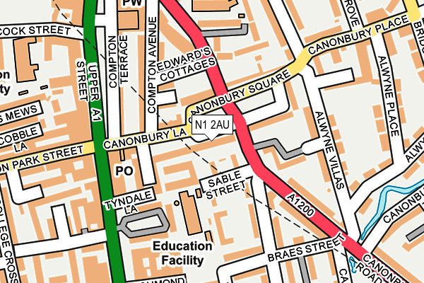 N1 2AU map - OS OpenMap – Local (Ordnance Survey)