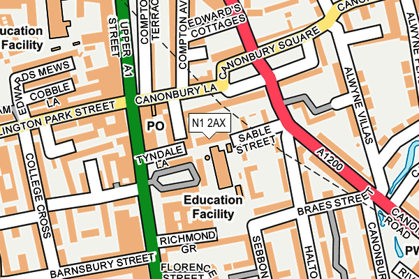 N1 2AX map - OS OpenMap – Local (Ordnance Survey)
