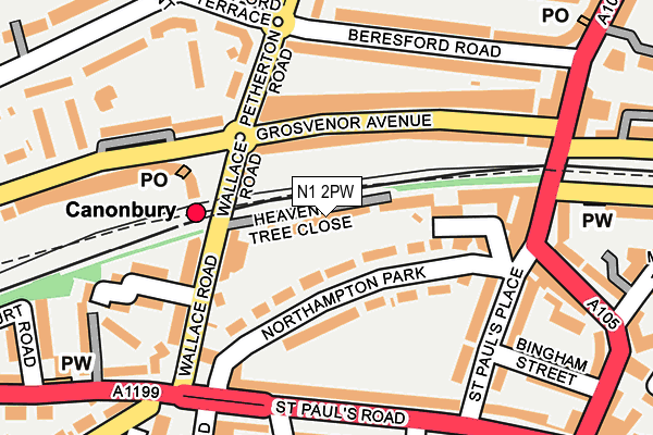 N1 2PW map - OS OpenMap – Local (Ordnance Survey)