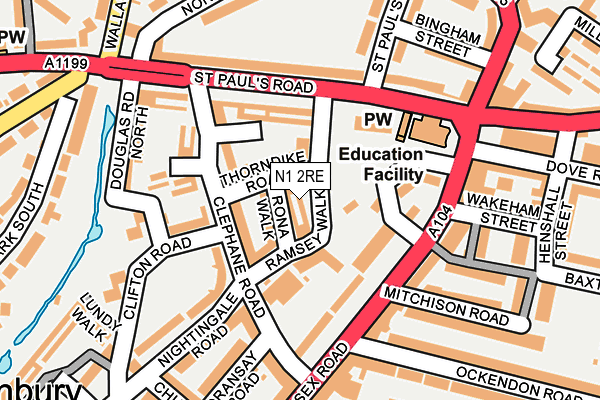 N1 2RE map - OS OpenMap – Local (Ordnance Survey)