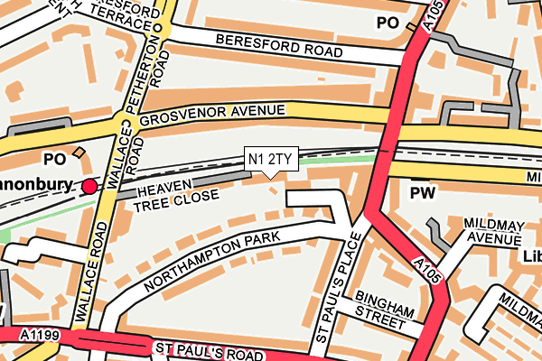 N1 2TY map - OS OpenMap – Local (Ordnance Survey)