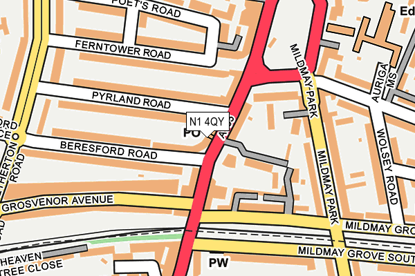 N1 4QY map - OS OpenMap – Local (Ordnance Survey)