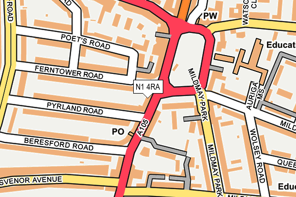 N1 4RA map - OS OpenMap – Local (Ordnance Survey)