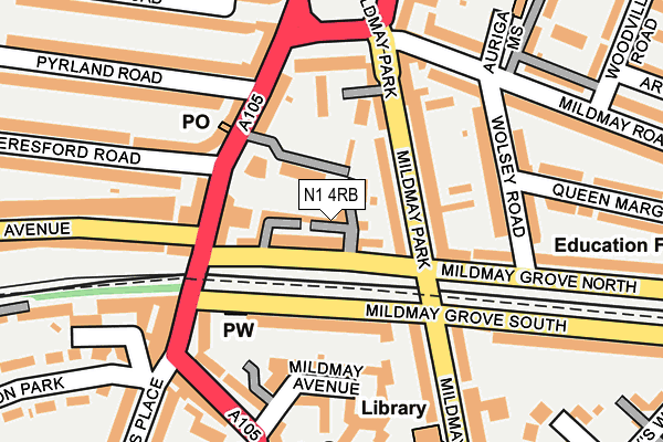 N1 4RB map - OS OpenMap – Local (Ordnance Survey)