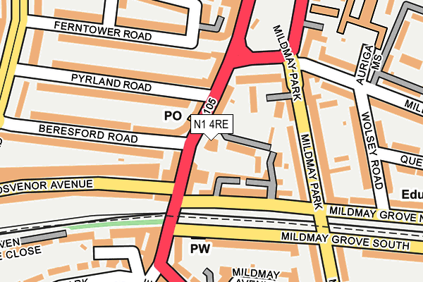 N1 4RE map - OS OpenMap – Local (Ordnance Survey)