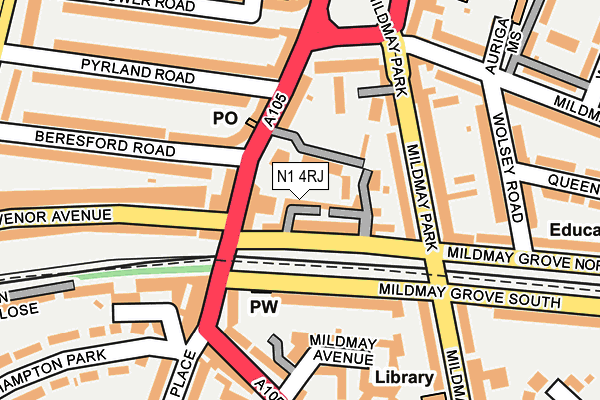 N1 4RJ map - OS OpenMap – Local (Ordnance Survey)