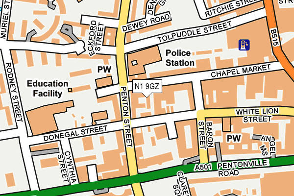 N1 9GZ map - OS OpenMap – Local (Ordnance Survey)