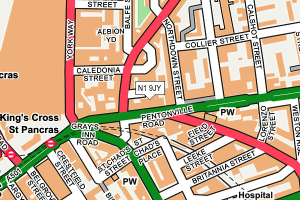 N1 9JY map - OS OpenMap – Local (Ordnance Survey)