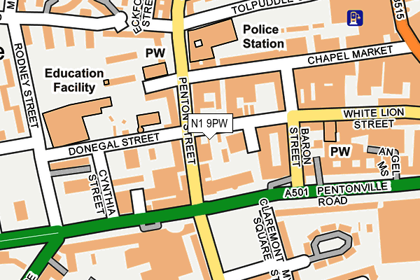 N1 9PW map - OS OpenMap – Local (Ordnance Survey)