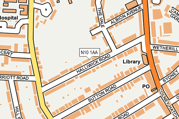 N10 1AA map - OS OpenMap – Local (Ordnance Survey)